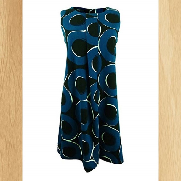 Alfani Teal Pleated Circle Print Dress - Picture 4 of 5